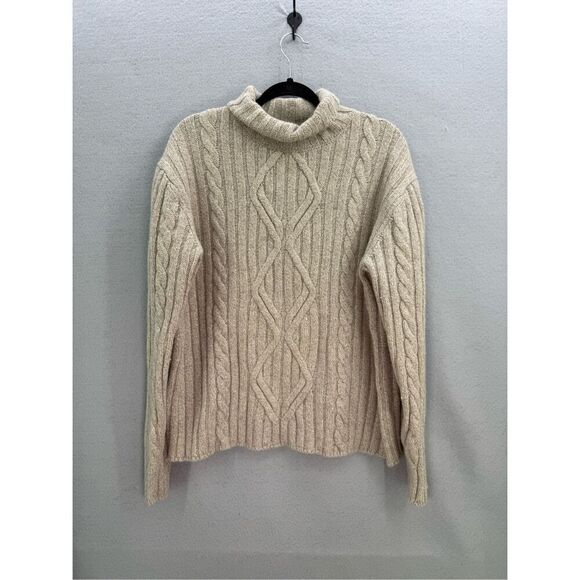 Banana Republic Womens Beige Cable Knit Wool Blend Turtleneck Sweater Sz Medium - Picture 1 of 8